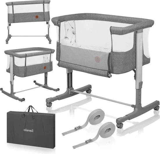 Culla 3 in 1 accanto al letto - Matrimoniale alta qualità - Sostegno inclinabile e regolazione di altezza - Grigio Cemento Culla