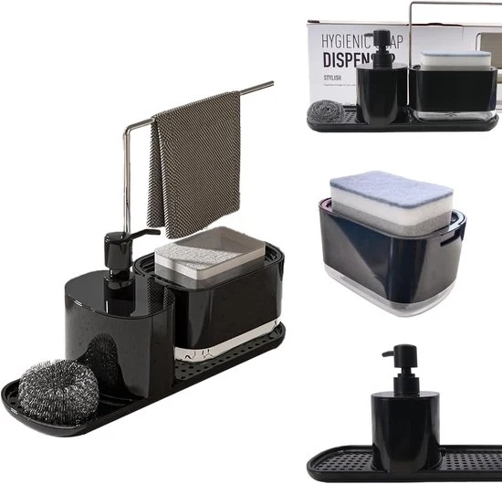 Organizzatore per Sapone - Accessorio per Lavabo 4-in-1 - Nero