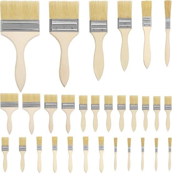 Set di pennelli per vernice - Manici in legno professionale - 20 pezzi - Adatto per DIY