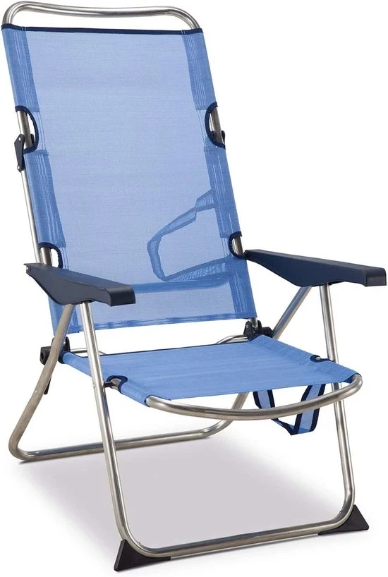 Sedia da Spiaggia Pieghevole - Schienale Alto e Maniglie - 4 Livelli - Tessuto Lavabile - Stabilizzatori - 91 x 63 x 105 cm