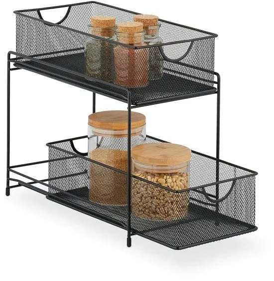 Organizzatore cucina - contenitori ripiegabili - nero - metallo - 32 x 19 x 35,5 cm