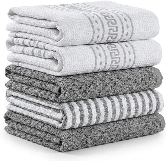 Set di 6 Tovaglioli di Cucina Premium in Cotone – Microfibra e Frotte – Assorbimento Elevato – Argento Pomata