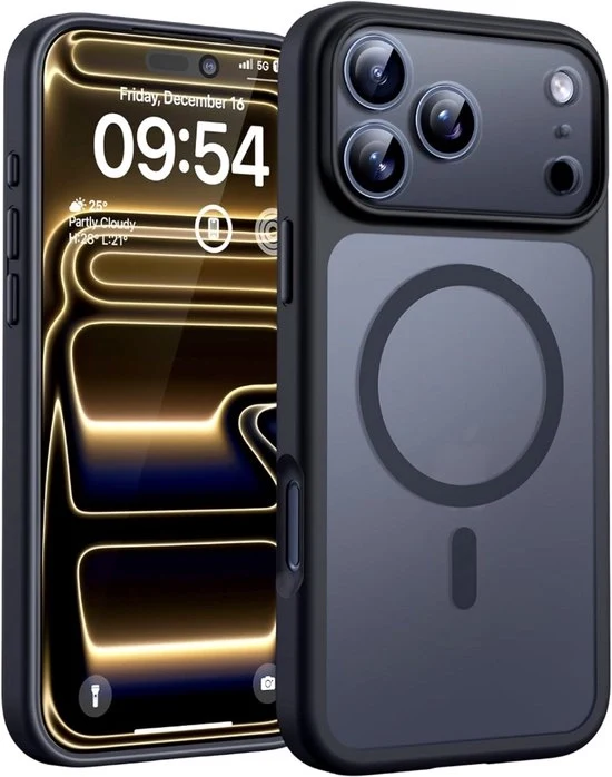 Custodia MagSafe per iPhone 17 Pro (6,3 pollici) – Trasparente Mat Nero – Resistenente allo Shock – Con Anello Magnetico & Protezione per la Camera