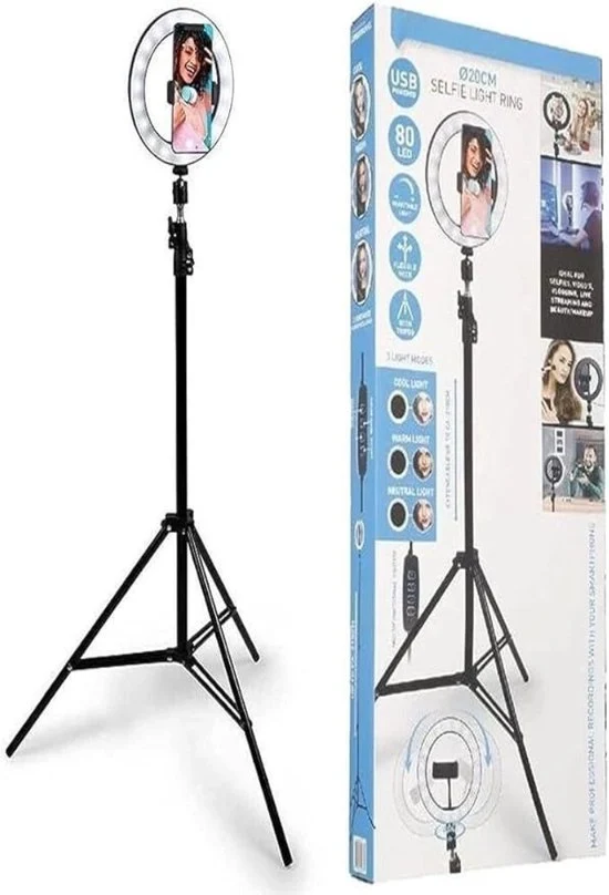 Lampada a Anello - Lampada a Anello con Stativo - Ringlight - Diverse Posizioni di Luce - Orecchiera per Telefono - USB - per Social Media - Studio Ring Modello: Specifica: 5V 1A