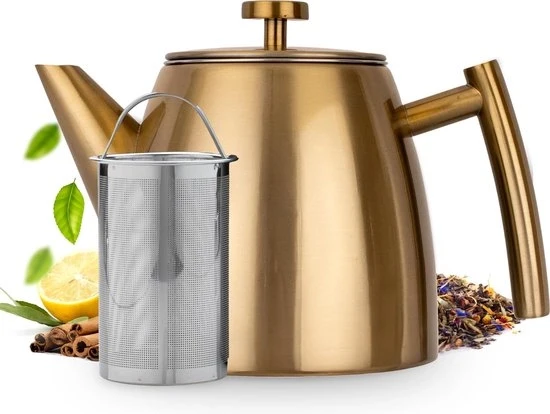 Teapot con Filtro - Oro - Acciaio Inossidabile - 1L