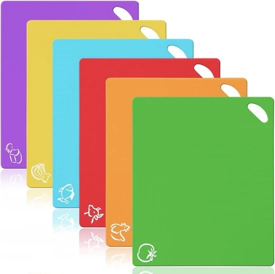 Set di lame da taglio in plastica pratica – 6 pezzi di lame da taglio in plastica flessibili con iconi alimentari, antiscivolo e BPA libero