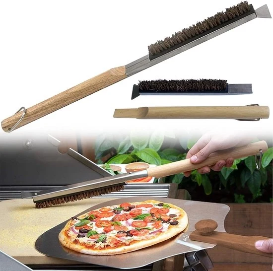 Spazzola di pulizia con manico lungo - efficiente e igienico - 1 pezzo - legno e acciaio inossidabile