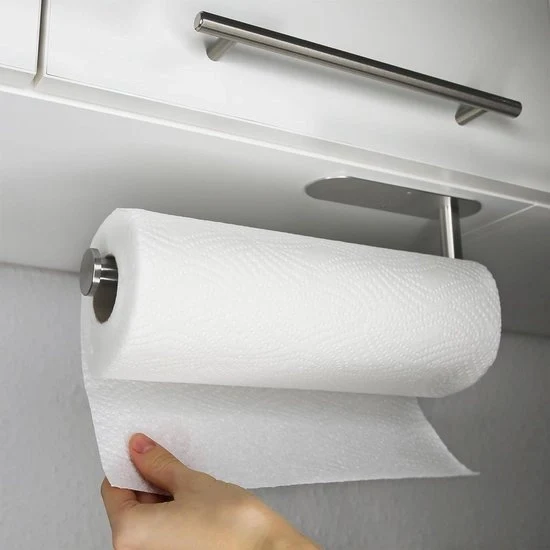 Sostegno per rotoli di cucina senza perforazione - Argento - Sotto il mobile o alla parete