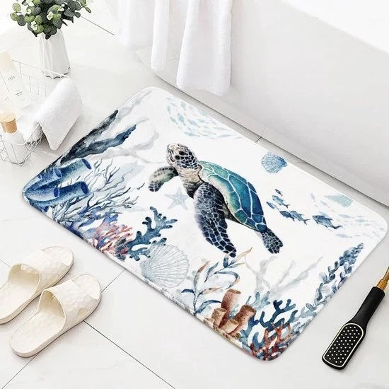 Matte da bagno morbido con conchiglie e stelle di mare - antiscivolo - 50 x 80 cm - microfibra