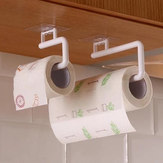 Supporto per asciugamani e rotolo di carta da cucina - 3 pezzi - Bianco - Senza fori