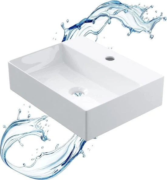 Wastafello reclinato in ceramica - bianco - con rubinetto - 46 x 36 x 12 cm - per mobili bagno e sanitari