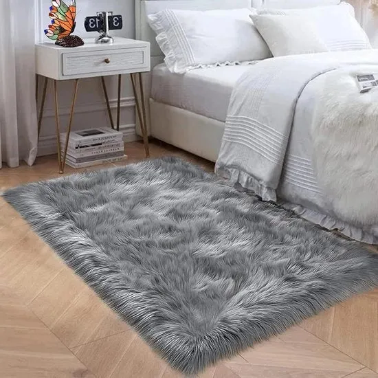 Tappeto di pelle di pecora morbida - pelle d'animale - 60 x 90 cm - grigio