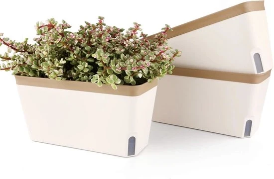 Set di 3 Vasi Orizzontali in Plastica da 27cm con Sistema di Irrigazione - Decorazione per Interno e Esterno - Set di 3 Vasi Quadrati per Fiori per Casa e Ufficio