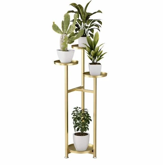 Pianta in Acciaio con Cornice in Oro e Assi Bianchi – Scaffale per Fiori Multinivello – Scalea per Fiori Libera per Interni – Tavolo per Piante per Salotto, Balcone e Ufficio