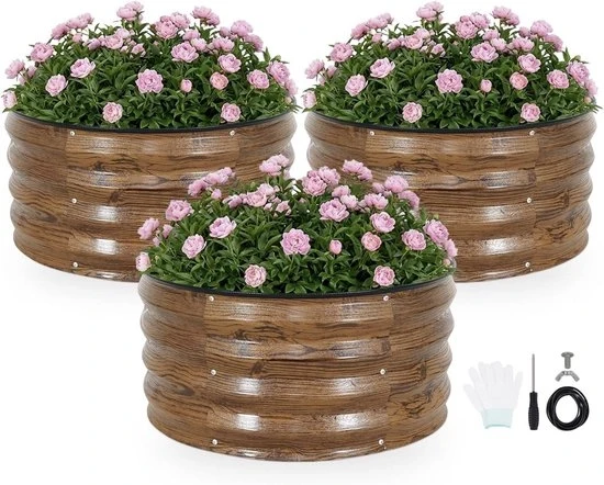 Set di 3 Contenitori per Piante a Cuscino 60 x 60 x 30 cm in Acciaio Zincato per Giardino e Orto