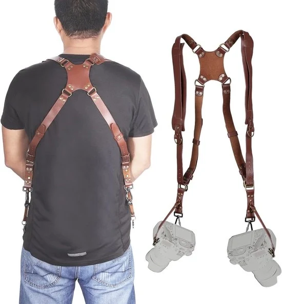 Rig di supporto per macchina fotografica in pelle flessibile - doppia spalla - cintura per macchina fotografica in pelle - kit per multicamera - cintura per DSLR/SLR in pelle flessibile
