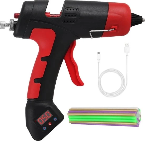 Pistola di colla ad alta velocità con batteria 2200 mAh e 30 stecche di colla - ricaricabile via USB - rapida accensione - per uso scolastico, di casa e di ufficio
