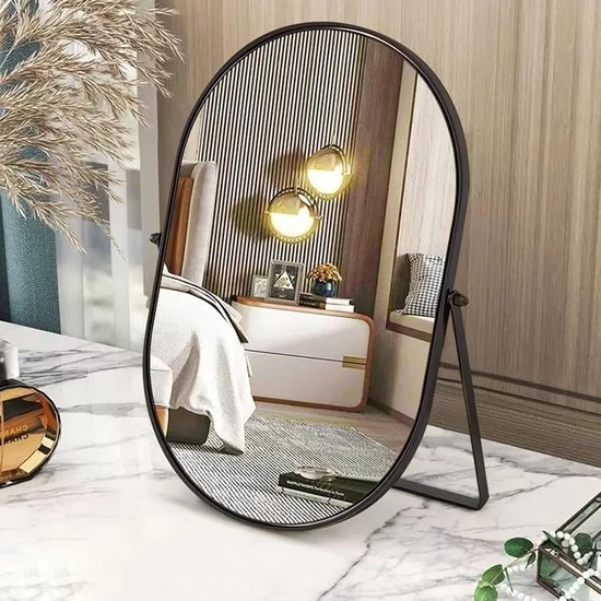 Specchio ovale da tavolo - Specchio make-up regolabile - Nero - Cassetta metallica