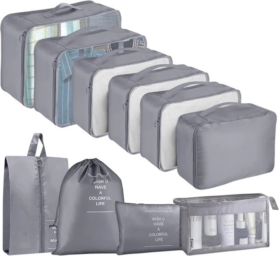 Set di organizzatori per valigia - accessori di viaggio - 10 pezzi - grigio