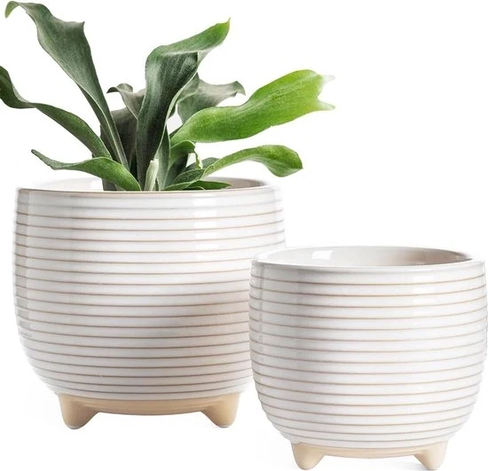 Set di vasi ceramici bianchi moderni - insieme di 2 vasi da piede 12cm e 16cm - per piante da interni con drenaggio - smalto reattivo