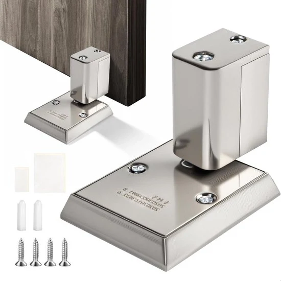 Blocco Porta Pianale - Sostegno Porta - Blocca Porta Aperta - Meccanismo Regolabile - 10x5x5 cm - Argento