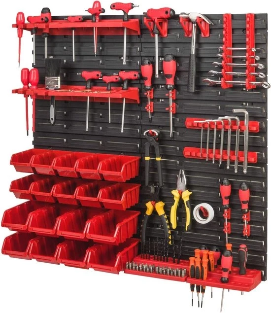 Sistema di stoccaggio per attrezzi a parete con contenitori per attrezzi e cassetti a stack Modello: 12345 Capacità: 12 contenitori Materiali: Acciaio inox e legno Dimensioni: 120 x 60 x 30 cm Peso: 25 kg