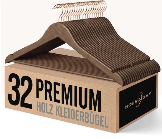 Hangers in legno con gancio rosé dorato - 32 pezzi - robusti e stili