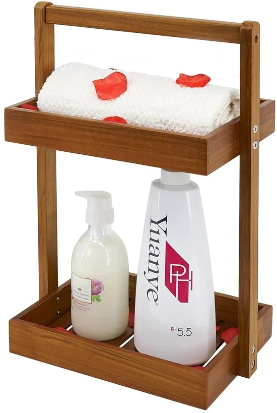 Organizzatore da bagno composto da 2 livelli - multifunzionale - 1 pezzo - teak
