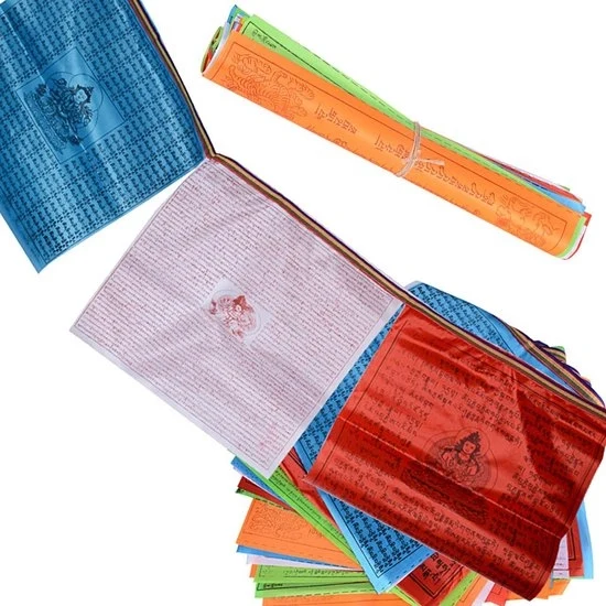 Bandiere di Preghiera Tibetane - Simbologia e Potenza - Set da 2 rotoli - Blu, Bianco, Rosso, Verde, Giallo - Poliestere