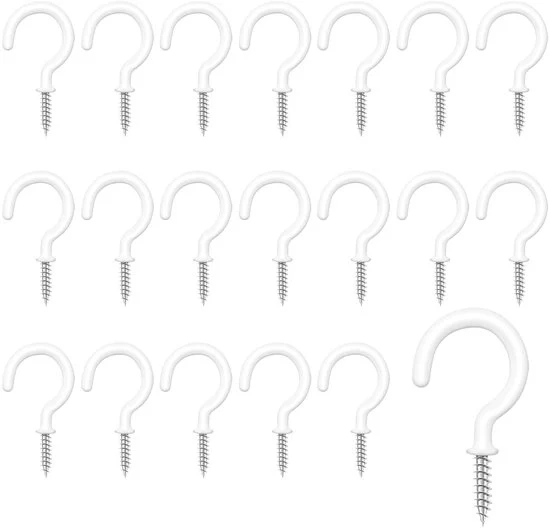 Haken a vite per soffitto - Robusto e versatile - 20 pezzi - Bianco - Rivestito in vinile