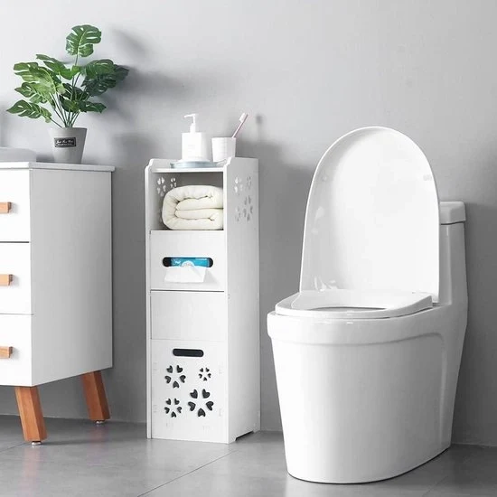 Cassa d'armadio per bagno alta - cassa d'armadio per bagno con cassetti aperti e ante - bianca - 235 x 23 x 80 cm