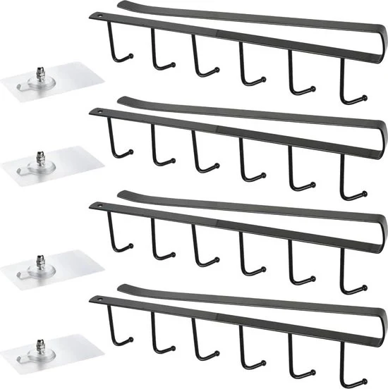 Set di 4 manici di appoggio senza perforazione - Kit di appoggio con viti ad adesivo - Supporto di attaccatura per utensili da cucina in nero