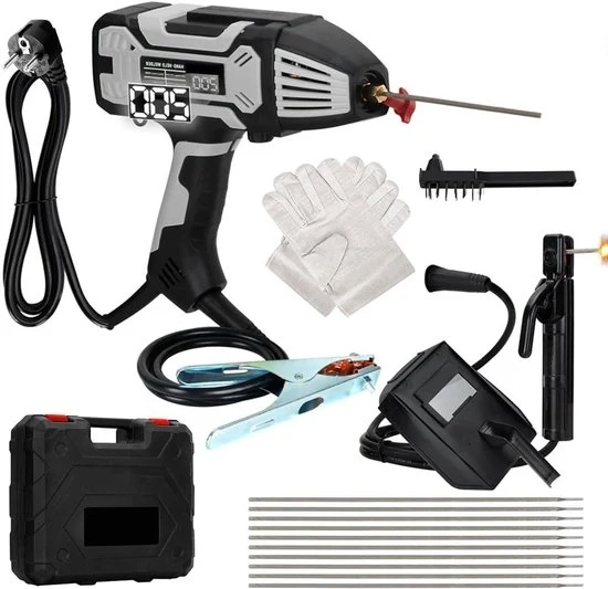 Apparecchio di saldatura portatile con morsetto di saldatura - adatto per stecchi di saldatura per elettrodo da 16-32 mm - inverter a IGBT - set di apparecchio di saldatura elettrico