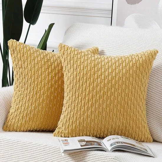 Set di 2 Cuscini Decorativi in Corduroy 40x40 cm - Cuscini morbidi per Divano e Camera da Letto - Giallo