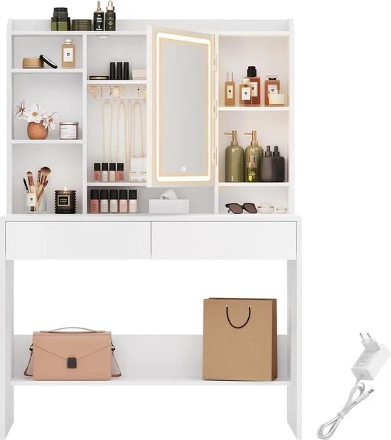 Tavolo di trucco con specchio - con specchio a LED - illuminazione regolabile in 3 colori - bianco