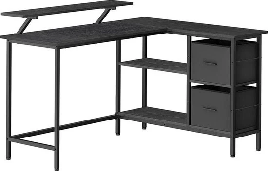Bureau 2 lades - Hoekbureau con monitorstandaard - Pannello regolabile - in ebbeno nero