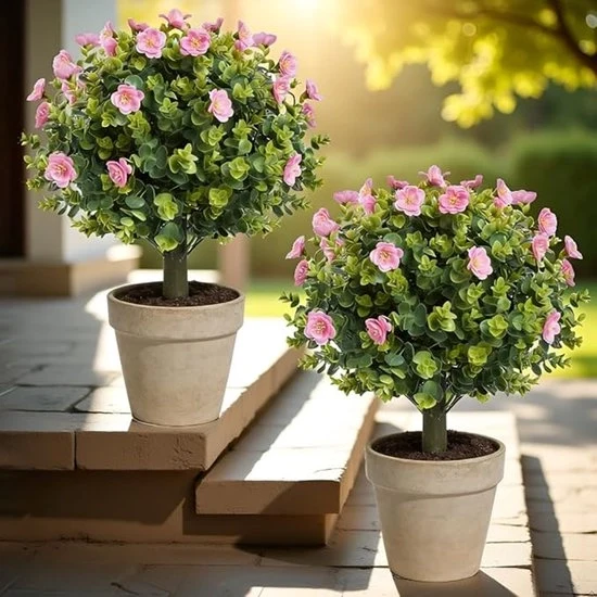Set di 2 piante artificiali - 50 cm fiori di te - resistenti ai raggi UV - decorazioni per interni e esterni, ufficio, soggiorno o camera da letto