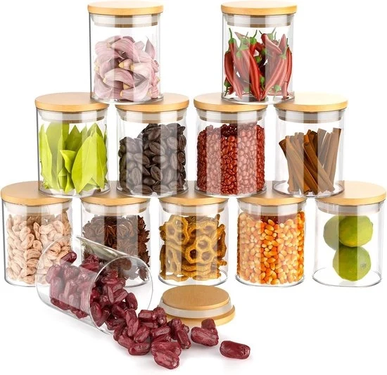 Set di contenitori in vetro 260ml 9oz - contenitori per erbe conservazione cibo - coperchi in bambù - contenitori per farina zucchero caffè - contenitori per snack dolci