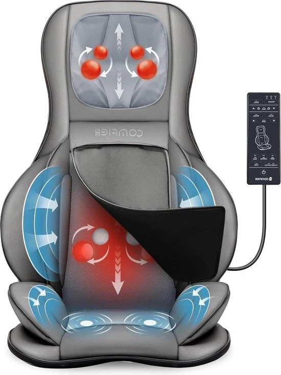 Cuscino di massaggi Shiatsu con rotelle per ginocchia - massaggio vibrante e a compressione d'aria - funzione di riscaldamento - massaggio del collo, spalle, schiena e cosce