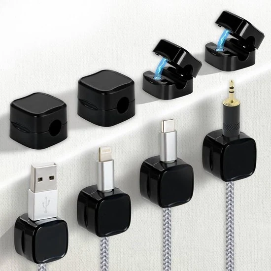 Cable Holder Magnetico - Gestione Cavi Efficiente - 8 Pezzi - Nero