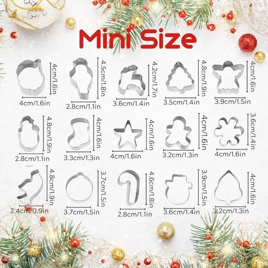 Set di Taglierini per Biscotti di Natale Mini - 15 Pezzi - Acciaio Inossidabile