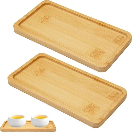 Set di Scodelle in Bambù Rettilineo Plus - 2 pezzi - Scodelle Decorative in Legno per Pane, Dessert, Biscotti, Tè, Torta e Caffè