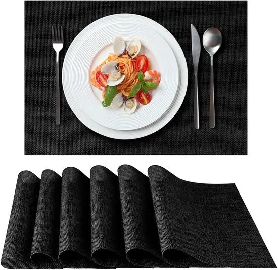Set di tovaglie da tavola da 6 pezzi - Tovaglie da tavola in PVC nero 44x32 cm - Lavabili e resistenti al calore tovaglie da tavola per tavola da pranzo