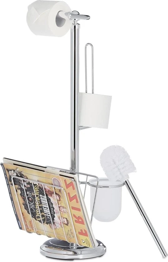 Supporto per il water con supporto per spazzola per il water e ripiano per riviste - 69x30x22 cm, argento, buttafuori wc