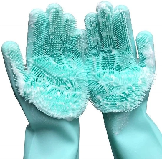 Scrubber a mano a forma di guanto in silicone riciclabile - Resistente al calore - Sfrega per pulizia - Lavabile - Per la cura dei capelli dei cani - Per la pulizia dell'auto - Spugne per la pulizia della casa