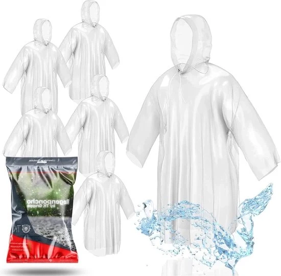 Poncho per uso unico con cappuccio - trasparente e impermeabile - adulti - donne uomini - Codice prodotto TK-001