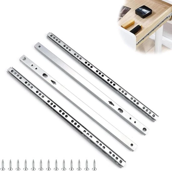 4 set di guide laterali per schiaccia porte con allungamento bidirezionale, completamente retrattili per fori 17 mm