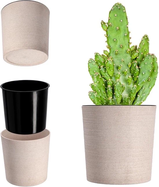 Vaso elegante per piante con protezione in legno - vaso di ingresso per giardino e vaso per fiori - protezione per vaso per salotto e ufficio - Ø 19 cm crema Vaso per piante