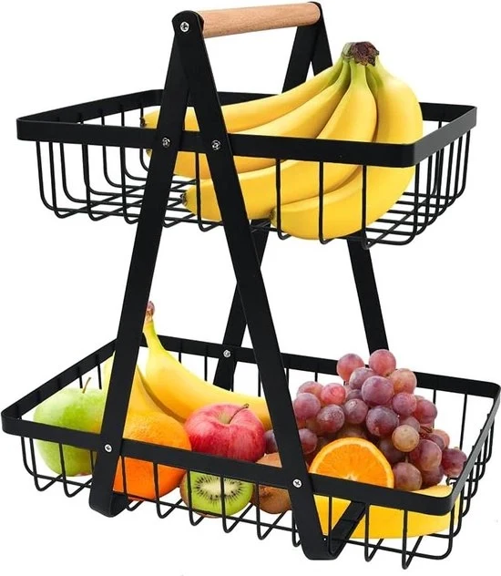 Fruttiera a 2 livelli - Sostegno frutta paniera contenitore verdure - Fruttiera estraibile per frutta verdure snack - Casa cucina ufficio - Chiave a serramanico - Juliyeh