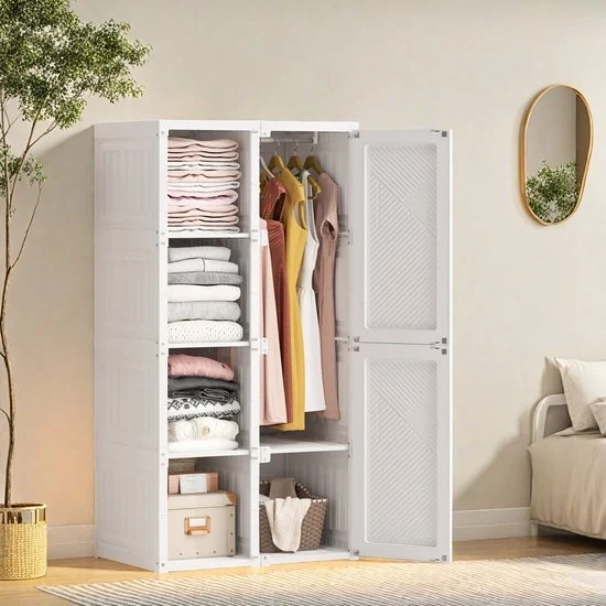 Cassettiere Bianca - 6 Porte - 5 Cestelli - Corda per Abbigliamento - Camera da Letto